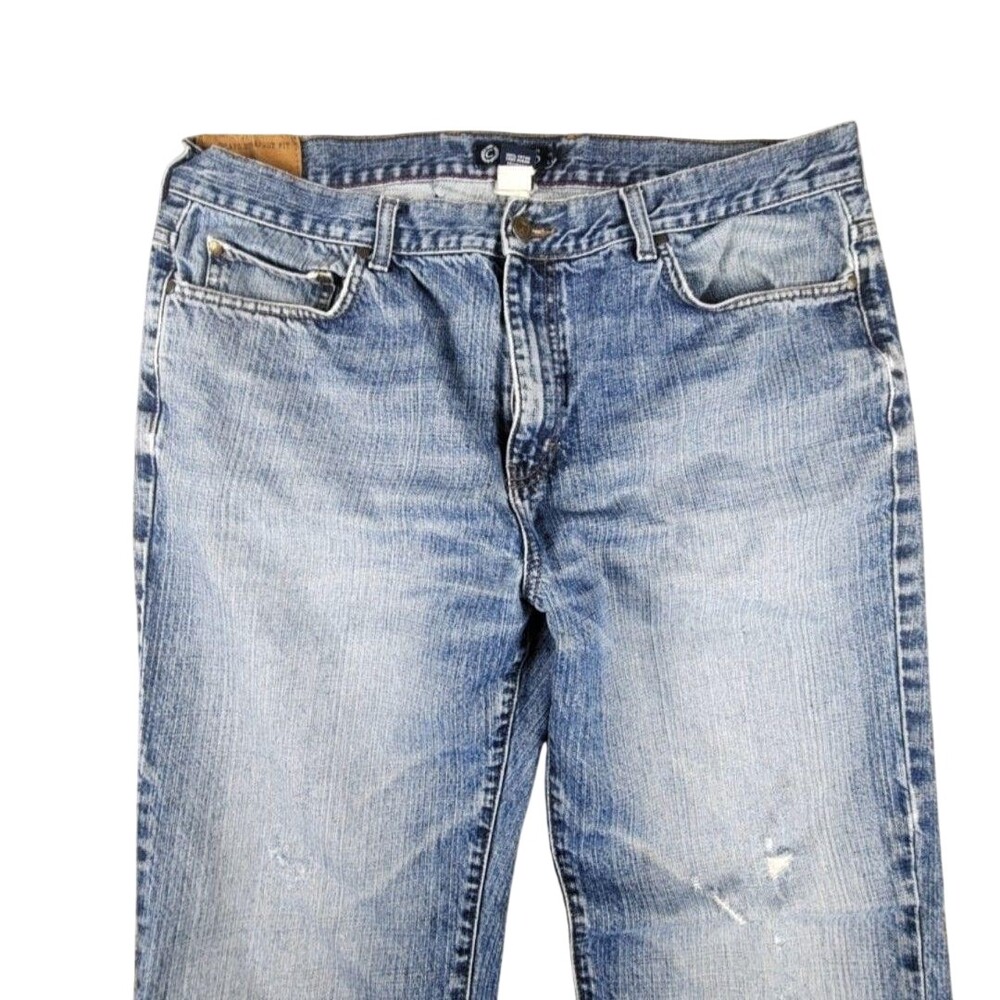 Chaps Jeans Mens 38x32 Blue Straight Fit Medium Wash Denim Distressed Pockets